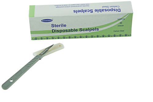 10 Premiere Disposable Scalpel #11, Sterile, Plastic Handle Individually Wrapped