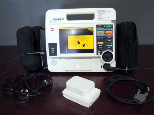 Lifepak 12 3D BiPhasic ECG AED Analyze Pacing Therapy Cable 1 Battery Cary Case