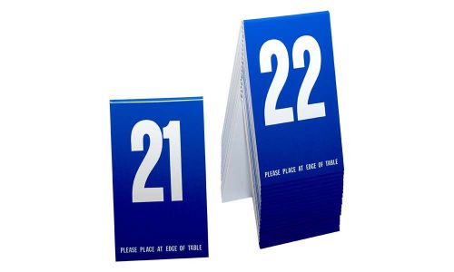 Plastic Table Numbers 21-40 - Blue w/ white number, Tent style, Free shipping