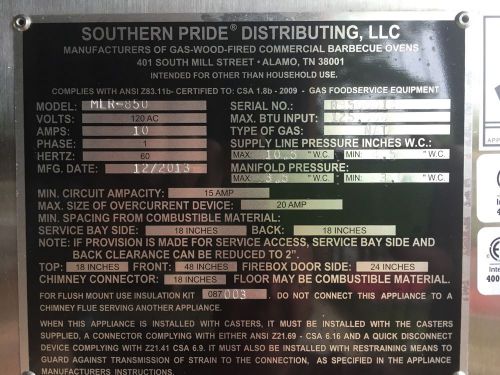 Southern Pride MLR 850 Smoker