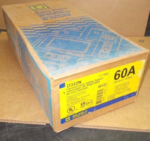 SQUARE D 60 AMP NEMA 1 DISCONNECT FUSIBLE D322N NEW IN BOX FREE SHIPPING