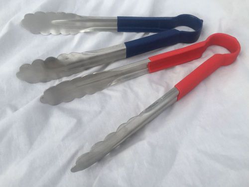 12&#034; Commercial Solid Rigid Tongs Set - Red/Blue- &#034;Kosher Marking&#034;