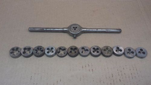 Lot of 13pcs 1&#034; round dies &amp; gtd wrench lucky, threadwell dies threading tools for sale