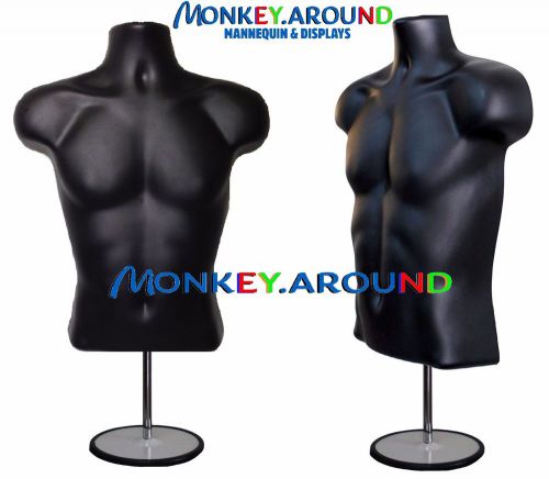 MALE MANNEQUIN DRESS TORSO BODY BLACK FORM+1 STAND+1 HANGER DISPLAY CLOTHING