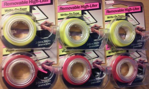 Removable Highlighter Tape 3/8 inx392in 6 pieces, pink, yellow