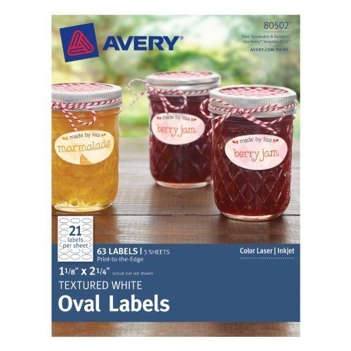 Avery Textured Oval Labels White, 1.125 x 2.25 Inches, Pack of 63 80502
