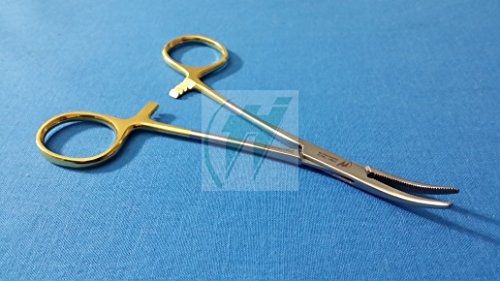 O.R GRADE MOSQUITO HEMOSTAT LOCKING SURGICAL FORCEP 5&#034; CURVED WITH GOLD HANDLE