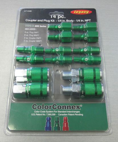 Legacy a71458b aro 14pc 1/4-inch coupler and plug kit colorconnex green type b for sale