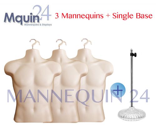 LOT of 3 FLESH TORSO MANNEQUINS + 3 HANGERS + 1 STAND : MALE BODY FORM DISPLAY