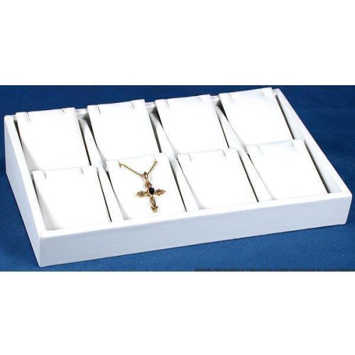 8 Slot Earring Pendant Tray White Faux Leather Display