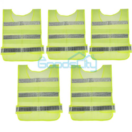 5Pcs High Safety Security Visibility Reflective Vest Gear Coat  Stripe Green