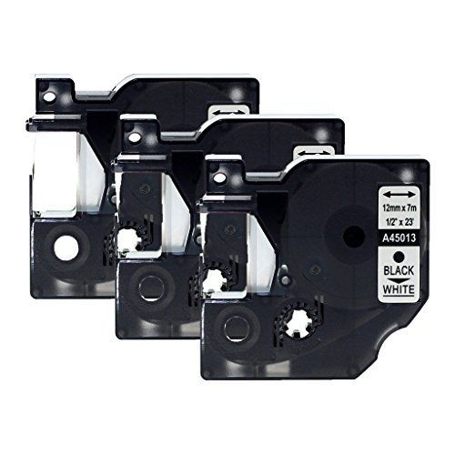 greencycle Greencycle 3 PK Black on White Label Tape Compatible for DYMO D1