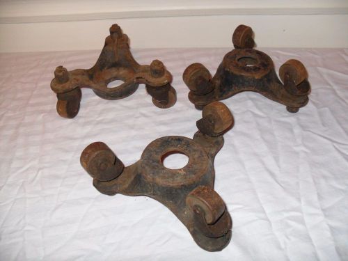 Vintage working caster wheels set of 3 cast iron casters size 2 antique old for sale