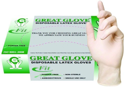 Case 1000 great glove latex powder-free sz medium disposable 20010 10 box of 100 for sale