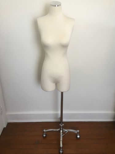 Female Mannequin Dress Form Size 4-6 Adjustable Chrome Casters w/ Flex Arms