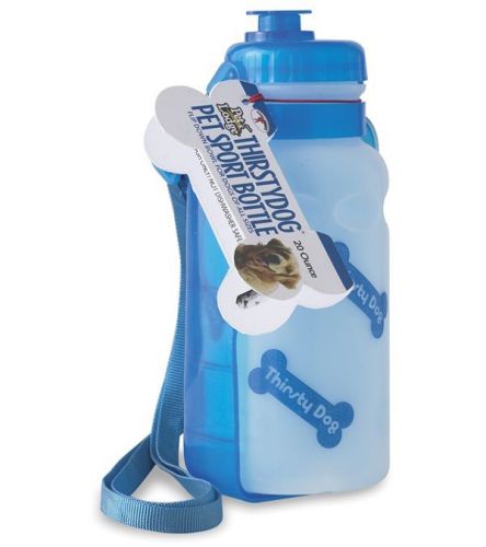 Thirsty Dog Park Pet Sport Bottle &amp; Built In Flip-Down Bowl Shoulder Strap 20 oz