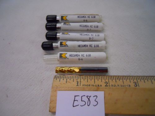 5 NEW KENNAMETAL 6 MM DIAMETER CARBIDE ENDMILL. 4 FL. KC 610 COATED. USA E583