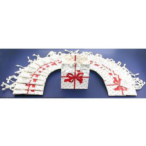 10 White With Red Bow Gift Bags 4&#034;