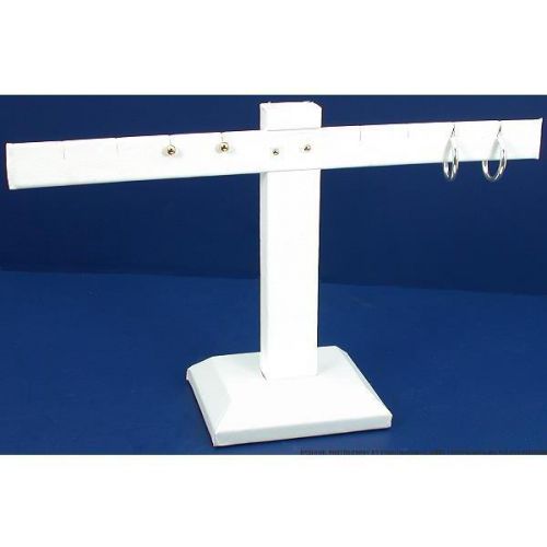 White faux leather t-bar earring display stand 10 1/4&#034; for sale