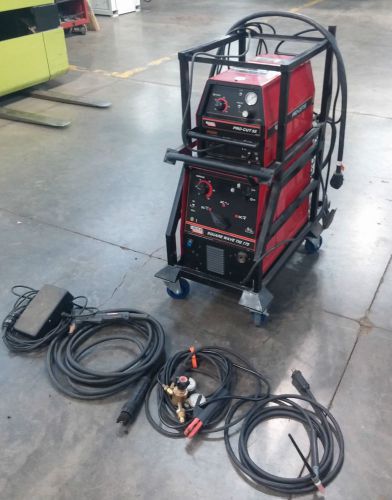 Lincoln squarewave tig welder &amp; pro cut 55 plasma cutter on cart single phase for sale