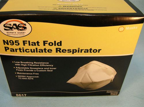 FULL BOX of 20 Sealed SAS N95 Flat Fold PARTICULATE RESPIRATOR MASKS..NIOSH OK&#039;D