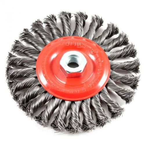 Wire Wheel Brush, Twist Knot With 5/8&#034;-11 Threaded Arbor, 6&#034; X .012&#034; Forney