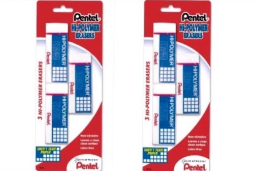 6 Pentel Hi-polymer LARGE Block Erasers (2/ 3 Packs) White ZEH10BP2F-K6