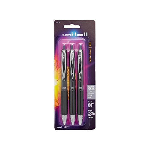 uni-ball Signo 207 Retractable Gel Pens, Medium Point, Black Ink, 3-Pack 33959
