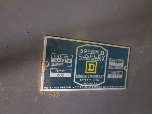 SQUARE D  SD9354 200 AMP 230V FUSIBLE FUSED BUSS BUS PLUG