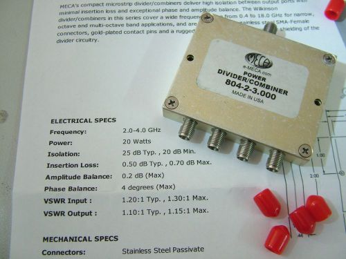 Power divider combiner  2 - 4GHz 20 watts 4 Way SMA MECA 804-2-3.000