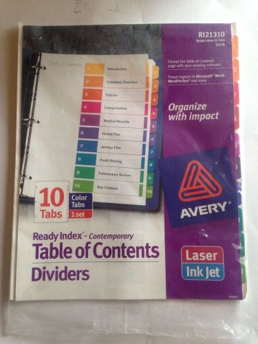 Avery Ready Index - Contemporary Table of Contents Dividers RI21310 10Tabs 1set