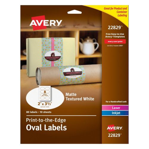 Avery Print - To - The - Edge Oval Labels Matte Textured White 2 x 3.33 Inche...