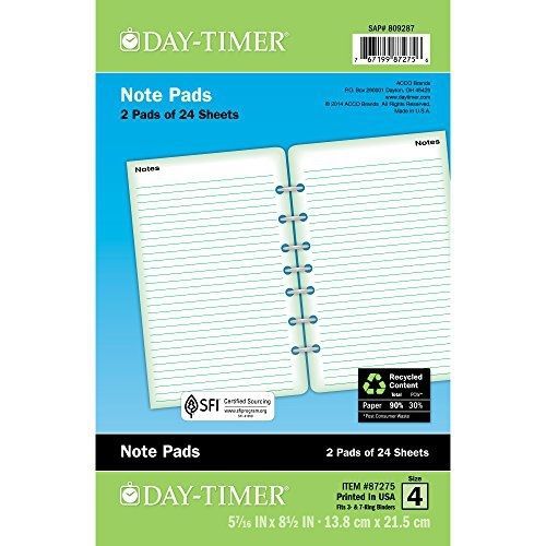 Day-Timer Lined Note Pages, Loose-Leaf, Desk Size, 5.5 x 8.5 Inches, White, 2