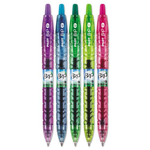 B2p bottle-2-pen colors recycled retractable gel ink pen, assorted, .7mm, 5/pack for sale