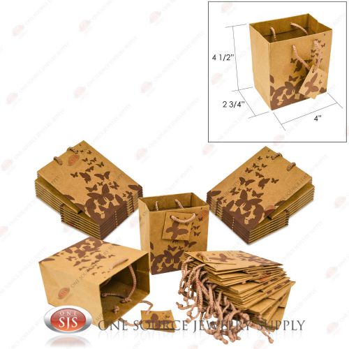 25 Brown Kraft Butterfly Paper Tote Gift Merchandise Bags 4&#034; x 2 3/4&#034; x 4 1/2&#034;H