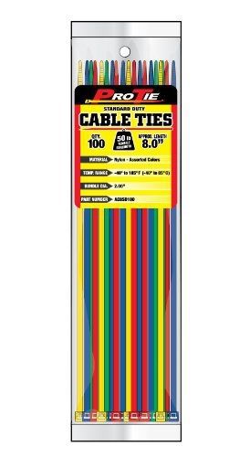 Pro Tie AC8SD100 8-Inch Assorted Color Standard Duty Color Cable Tie, Assorted