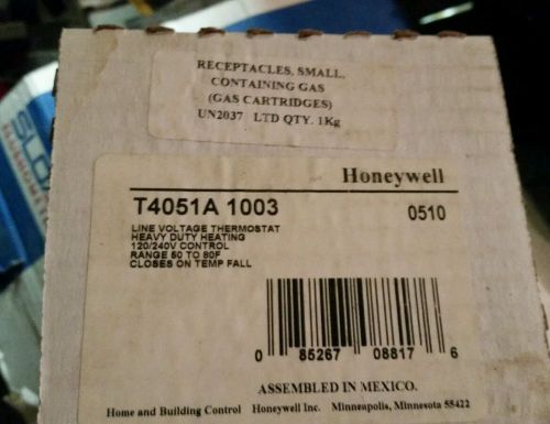 Honeywell T4051A 1003 Line Voltage Thermostat Heavy Duty Heating 120/240V 50-80F