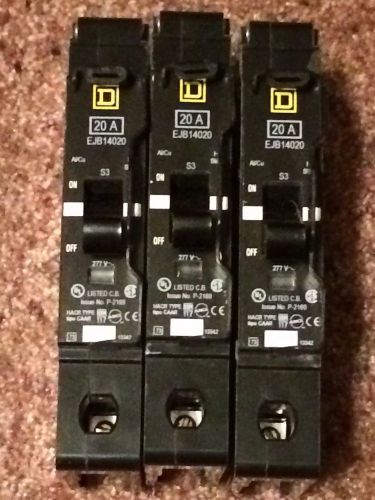 3 Schneider Electric Circuit Breakers    20A 1 pole  480Y/277V.  Square D