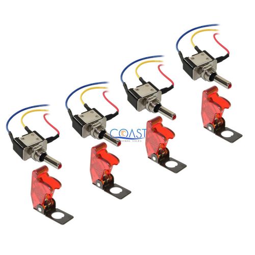 4x car home heavy duty clear red led metal toggle switch on/off 6&#034; wire w/cover for sale