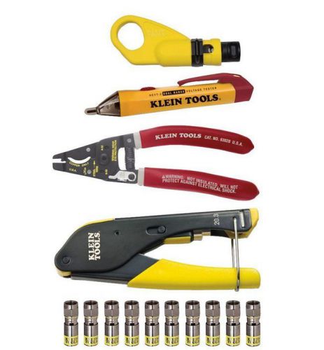 Klein Tools-4-Tool Complete Cable Coax Install Set-Volt Tester/Strippers/Crimper