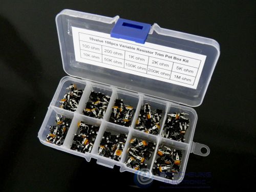 10value 100pcs Variable Resistor Trim Pot Potentiometer Box kit 100 ohm - 1M ohm