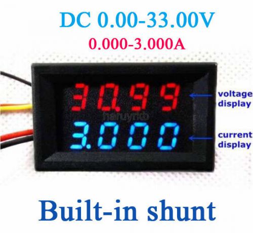 33v 3a dc voltmeter ammeter digital led voltage current meter 12v 24v shunt blue for sale