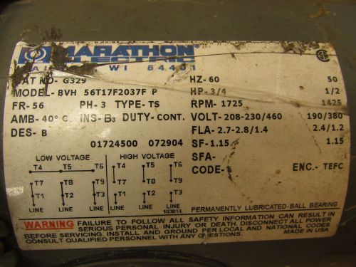 Marathon Electric Model BVH 56T17F2037F P Electric Motor