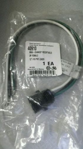 40910 3-PIN Female Brad Harrison Mini Fast 12&#034;  PVC Leads Woodhead (1) New Cable