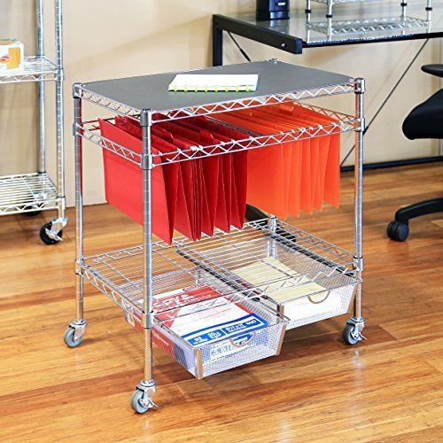 Mobile HeavyDuty Office Utility File Cart Chrome Plated Steel 2Drawer File Shelf