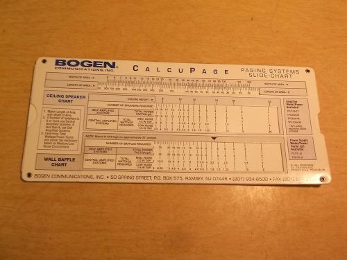 Bogen Calcupage Paging Systems Slide Chart *FREE SHIPPING*