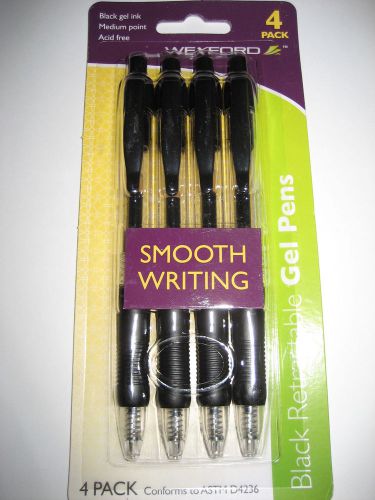 Gel Pens *NEW* Wexford BLACK retractable gel pens x4