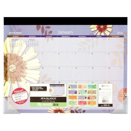 AT-A-GLANCE Monthly Desk Pad 2016 Flowers 12 Months 22 x 16.81 Inch Page Size...
