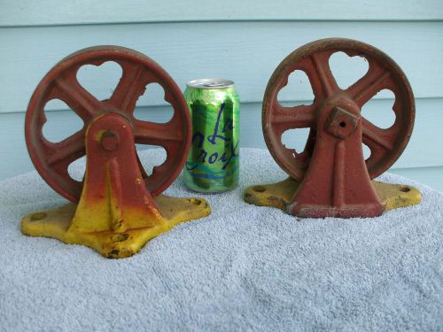 Pair large heart cutouts industrial cast iron cart wheels 6&#034; hit miss railroad for sale