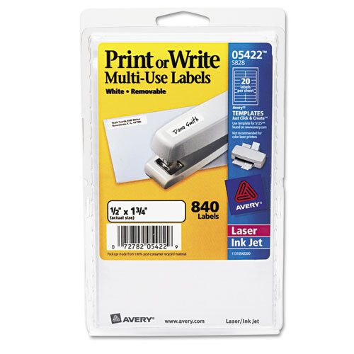 Avery Print Write Removable Multi-Use Labels, 1/2 x 1-3/4, White, Pack of 1680